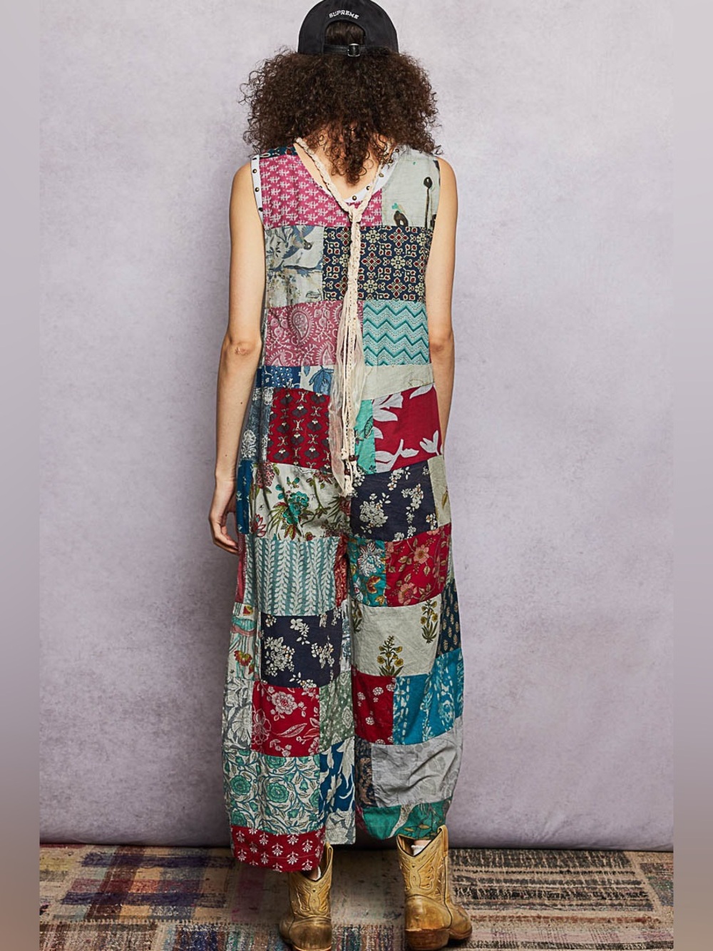 POL Sleeveless Patchwork Wide Leg Jumpsuit - Picture 4 of 5